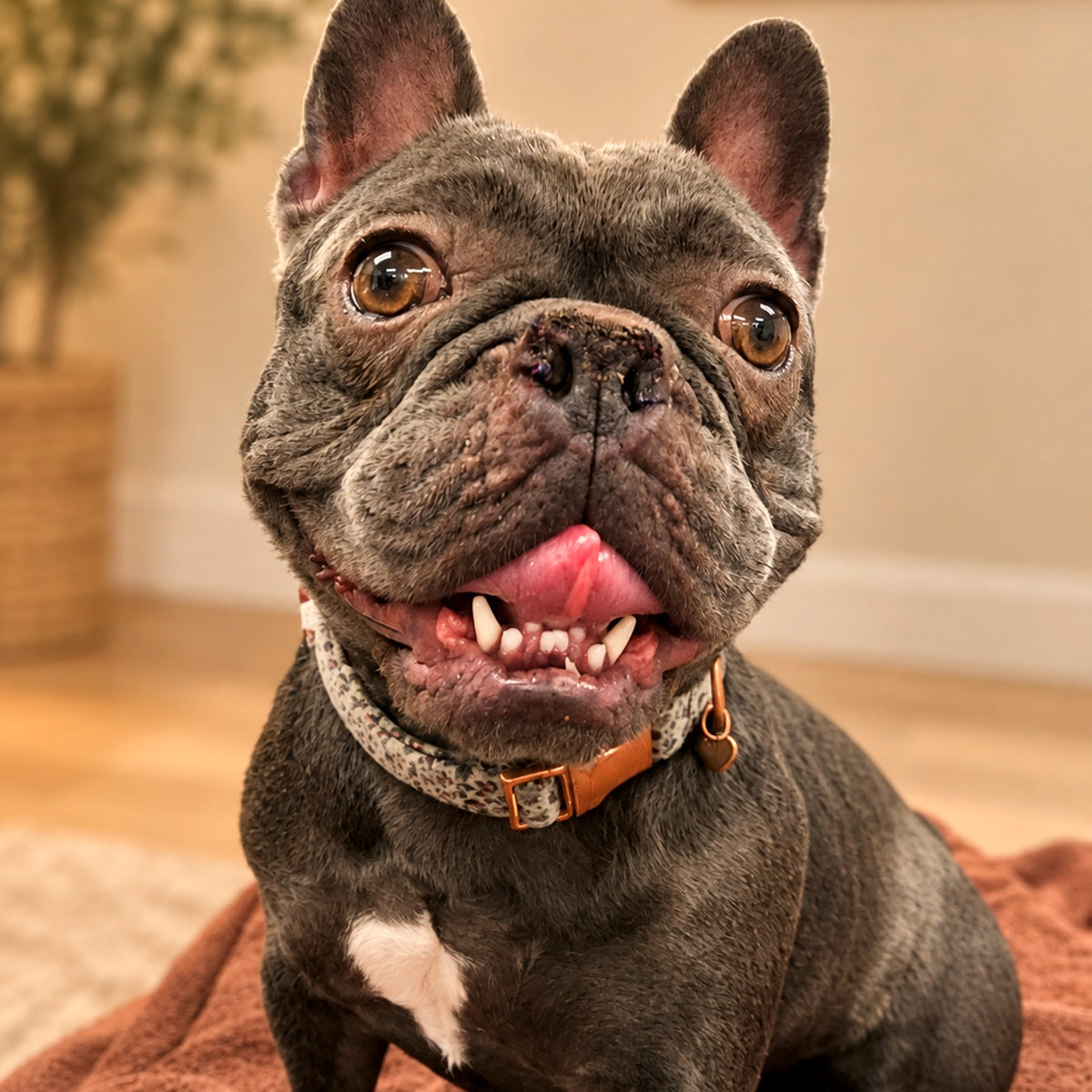 Smiling French bulldog showing his teeth — dental and oral health at Paw & Pestle