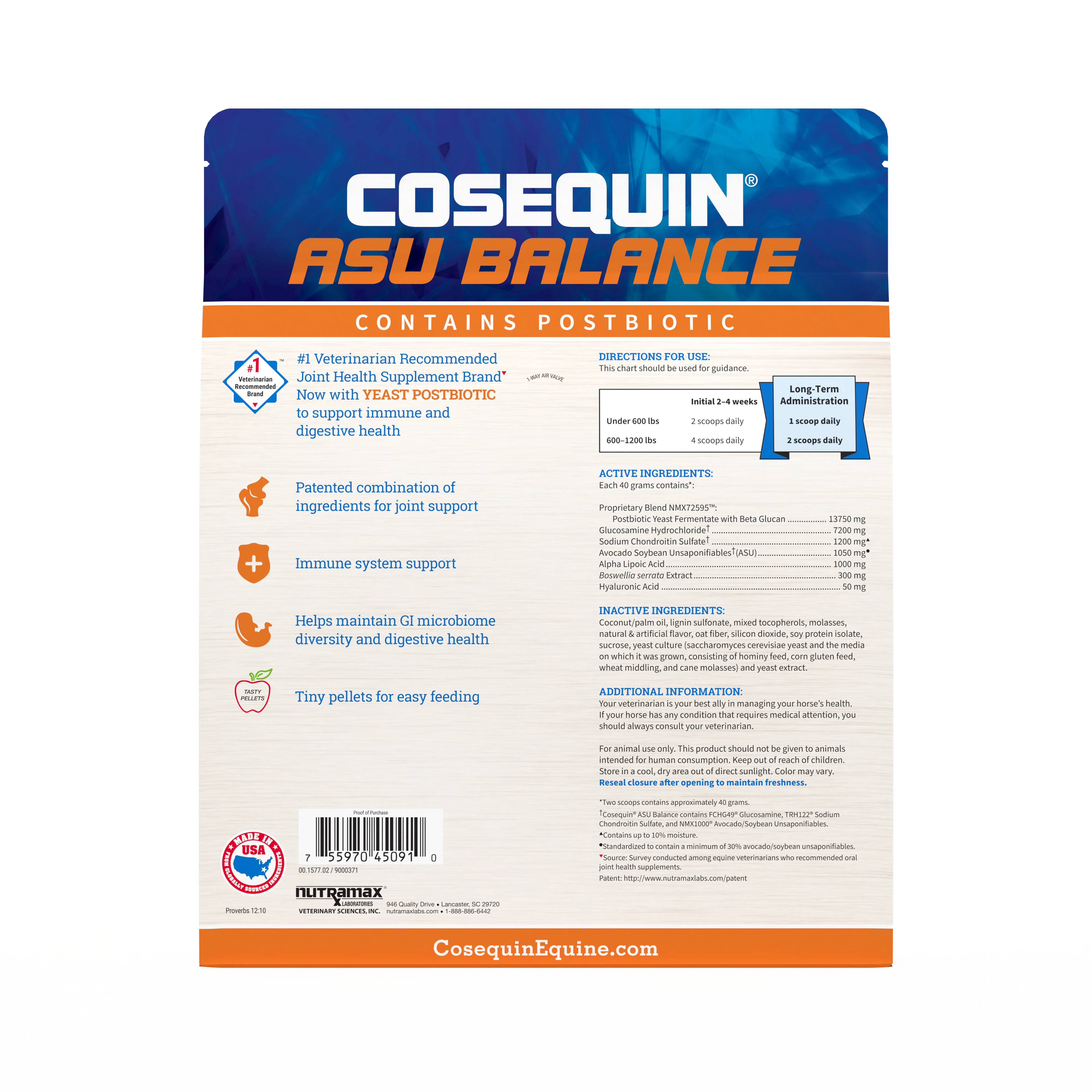 Nutramax Cosequin ASU Balance Equine Pellets: 1200g