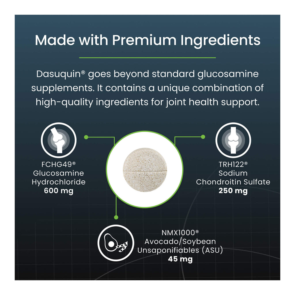 Dasuquin key ingredients: glucosamine 600 mg, chondroitin 250 mg, ASU 45 mg