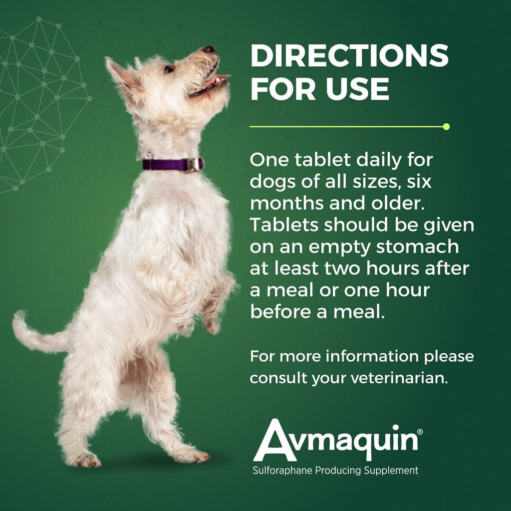 Nutramax Avmaquin directions for use - one tablet daily for dogs of all sizes