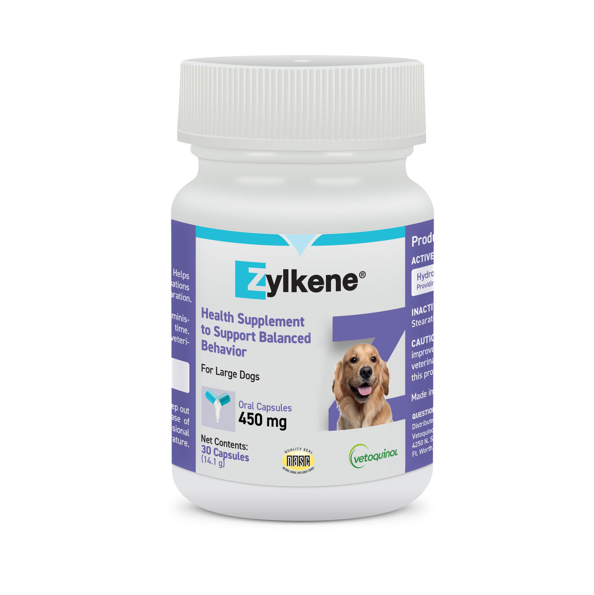Vetoquinol Zylkene calming capsules for dogs and cats, 30-count bottle