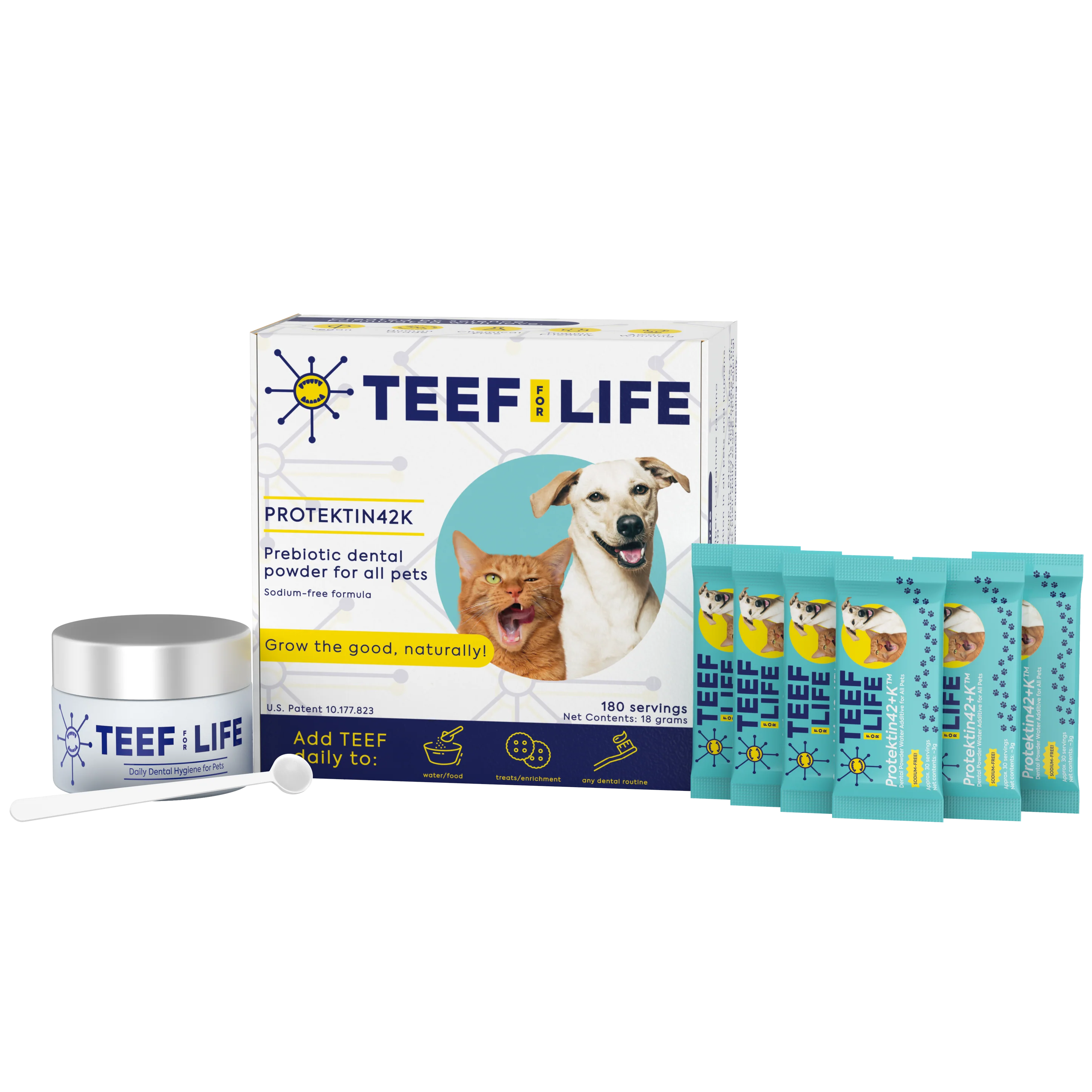 TEEF for Life Protektin42K Kit: Prebiotic Dental Powder for all pets (Sodium-free)