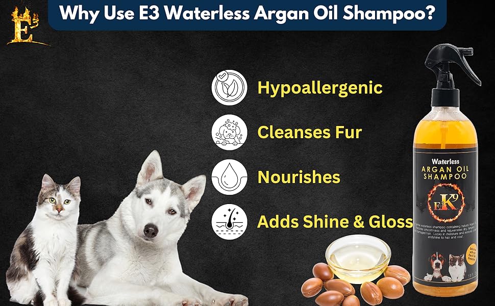 E3 K9 Waterless Argan Oil Shampoo: 16oz