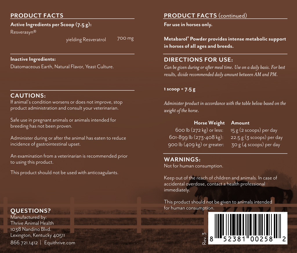 Equithrive Metabarol Metabolic Support Powder for Horses