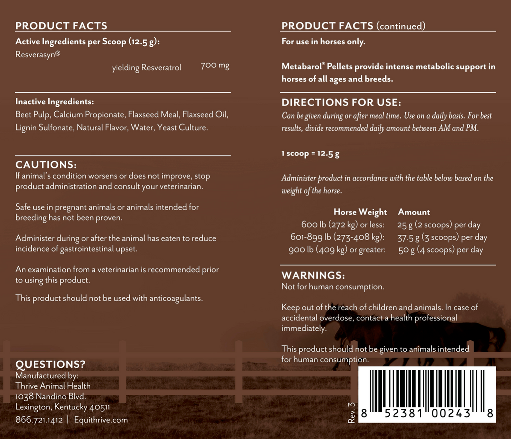 Equithrive Metabarol Metabolic Support Pellets for Horses