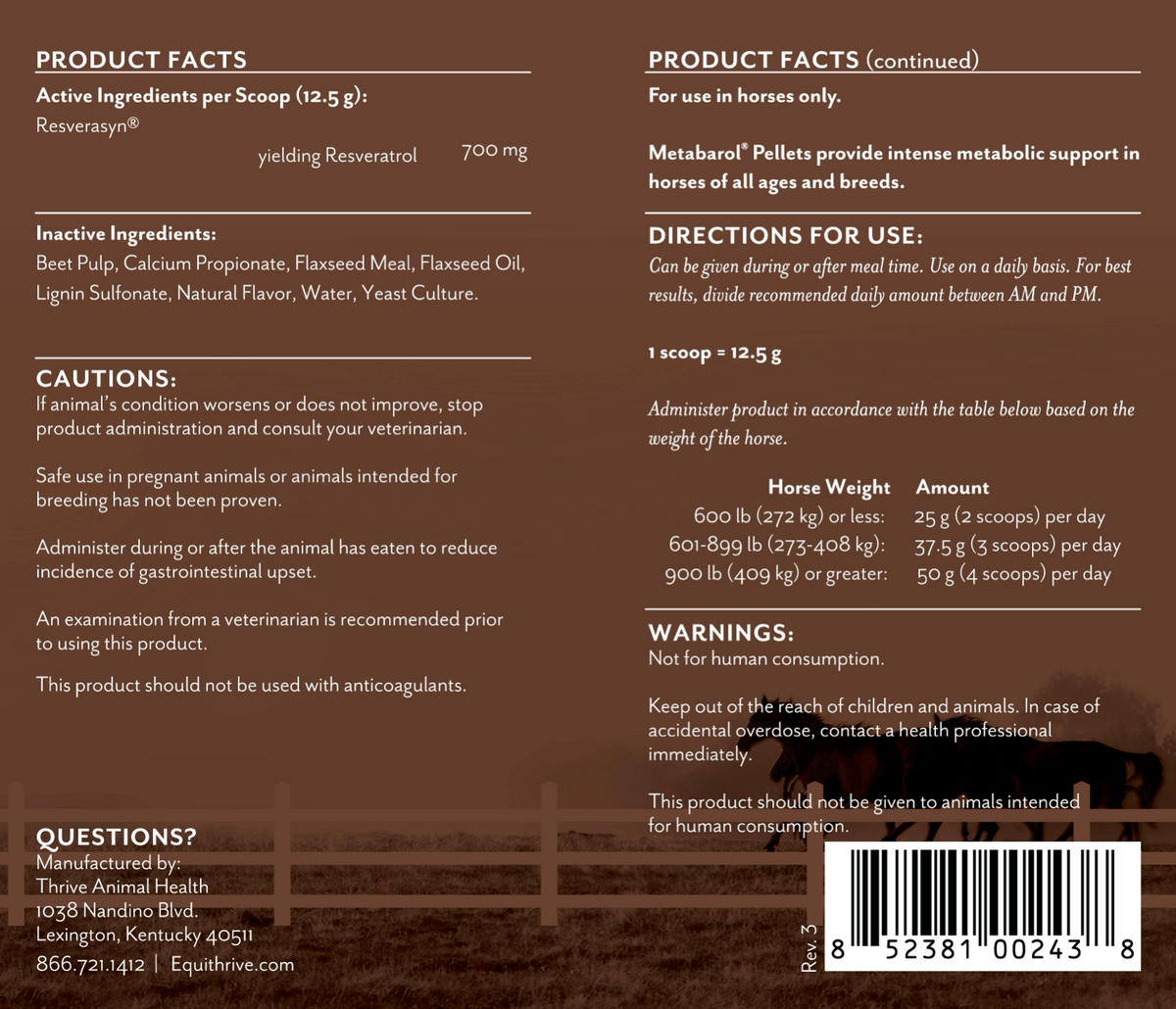 Equithrive Metabarol Metabolic Support Pellets for Horses
