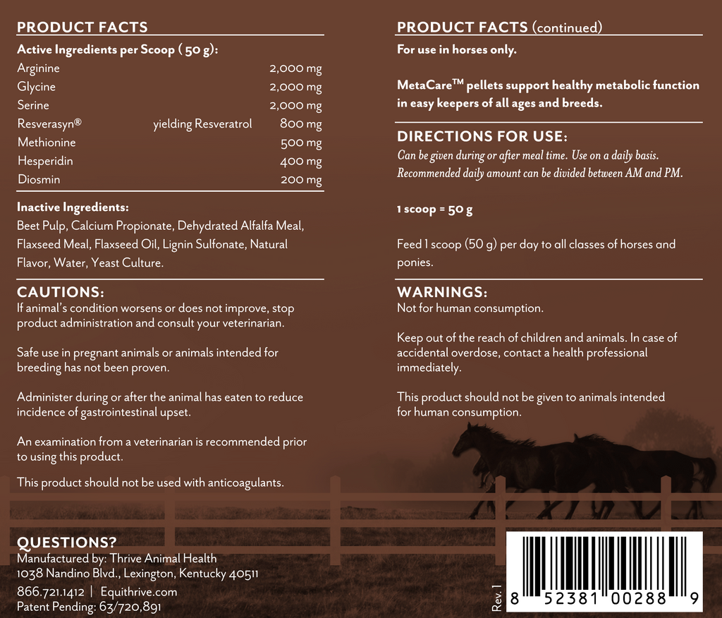 Equithrive MetaCare Metabolic Support Pellets for Horses