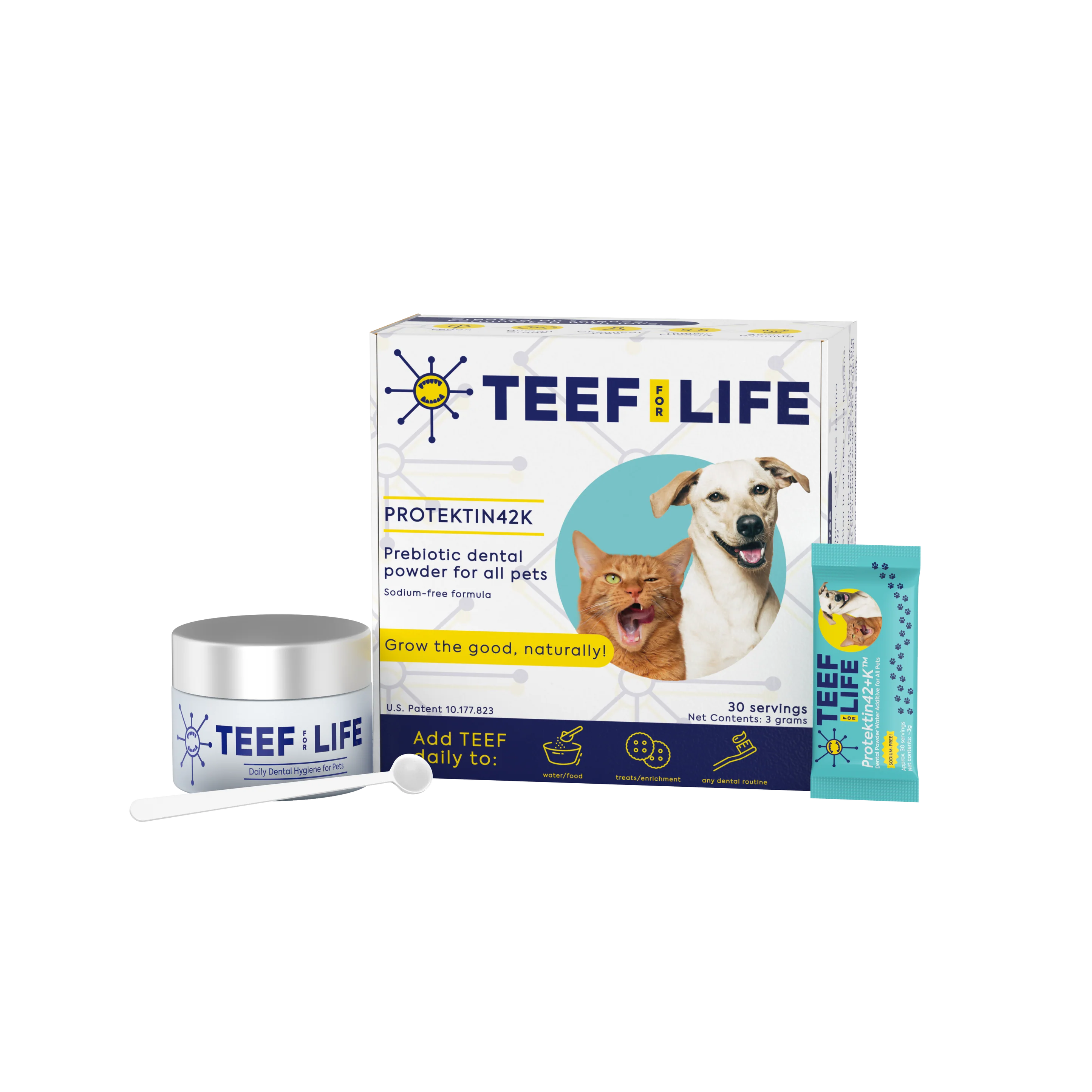 TEEF for Life Protektin42K Kit: Prebiotic Dental Powder for all pets (Sodium-free)
