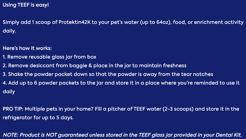 TEEF for Life Protektin42K Kit: Prebiotic Dental Powder for all pets (Sodium-free), 30 servings