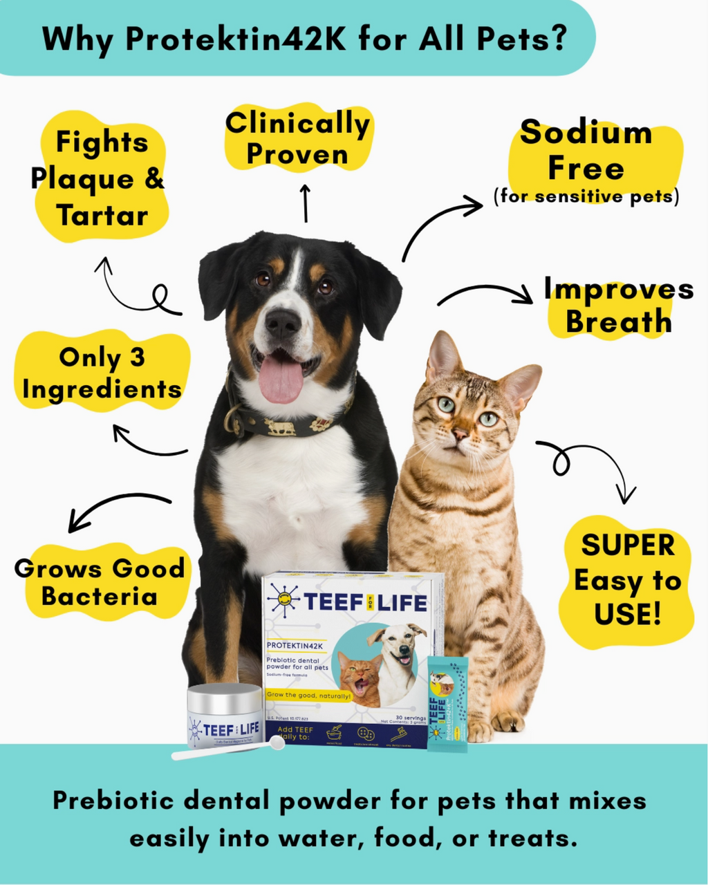 TEEF for Life Protektin42K Kit: Prebiotic Dental Powder for all pets (Sodium-free)