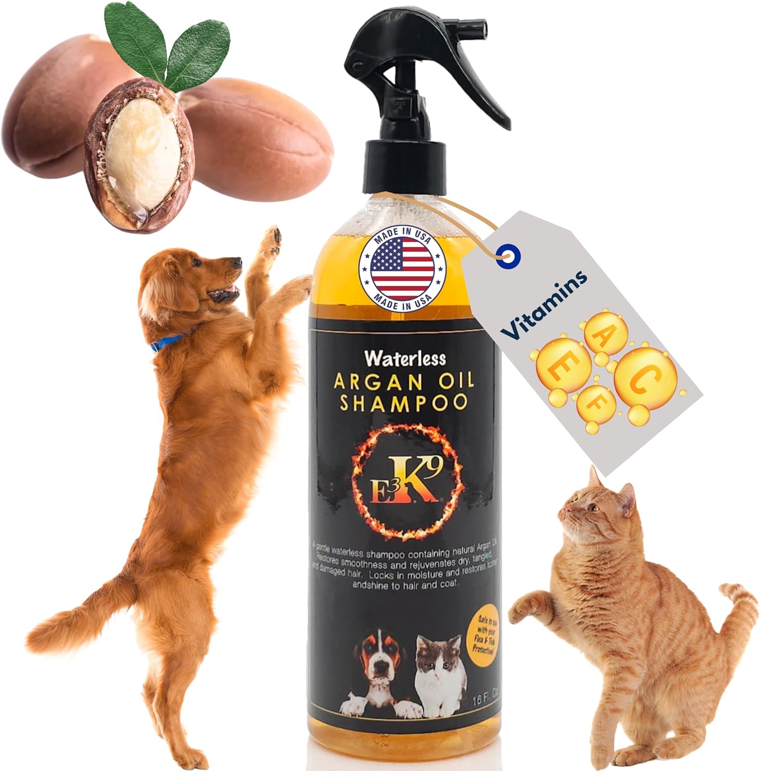 E3 K9 Waterless Argan Oil Shampoo: 16oz