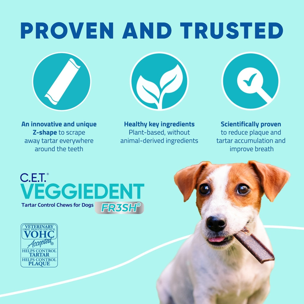 C.E.T. Veggiedent Fr3Sh Tartar Control Chews For Dogs, 30ct